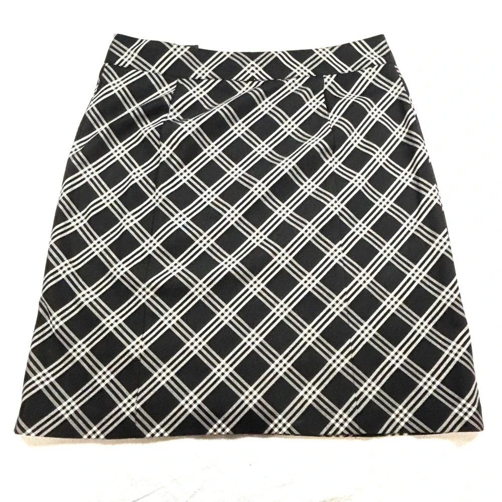 Tommy Hilfiger Women Plaid A-Line Skirt Tie Waist Black White‎ 12 VTG